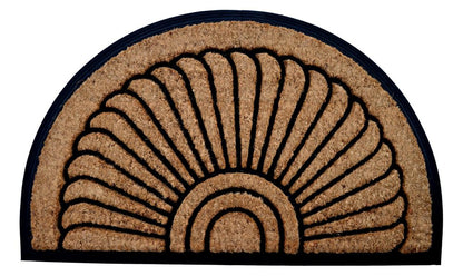 24" X 36" Beige and Black Rubber and Coir Outdoor Semi Circle Door Mat