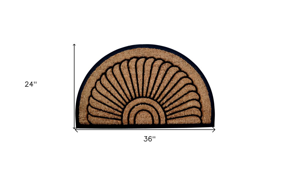 24" X 36" Beige and Black Rubber and Coir Outdoor Semi Circle Door Mat