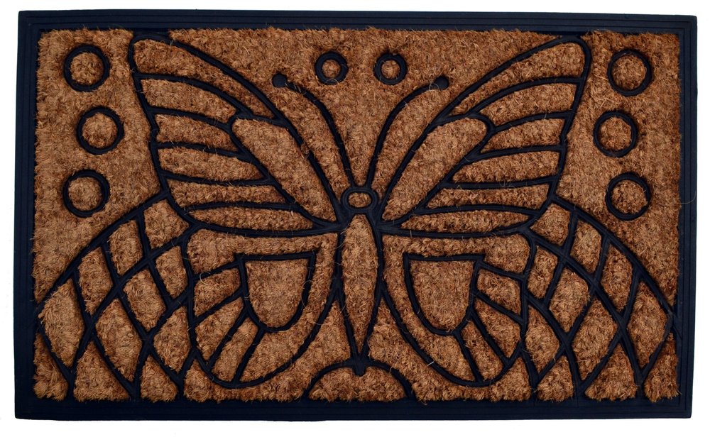 18" X 30" Beige and Black Rubber and Coir Outdoor Door Mat