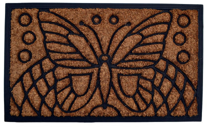 18" X 30" Beige and Black Rubber and Coir Outdoor Door Mat