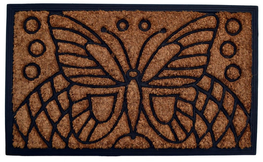 18" X 30" Beige and Black Rubber and Coir Outdoor Door Mat