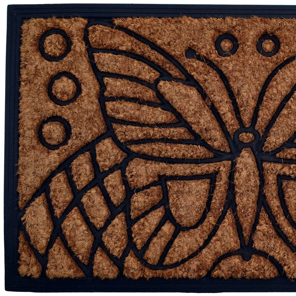 18" X 30" Beige and Black Rubber and Coir Outdoor Door Mat