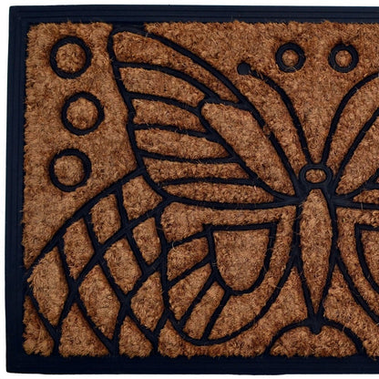 18" X 30" Beige and Black Rubber and Coir Outdoor Door Mat