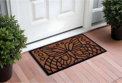 18" X 30" Beige and Black Rubber and Coir Outdoor Door Mat
