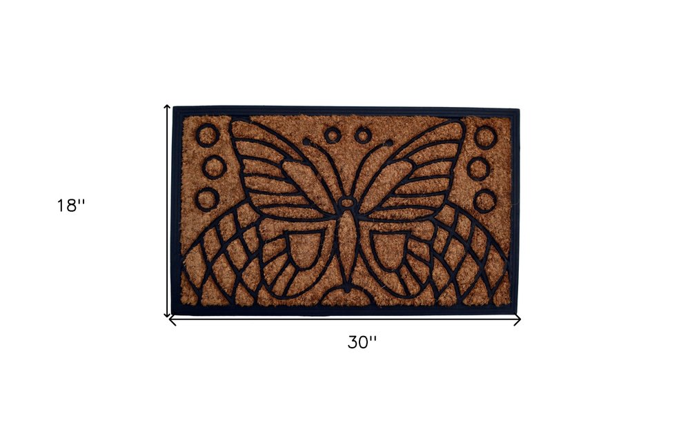 18" X 30" Beige and Black Rubber and Coir Outdoor Door Mat