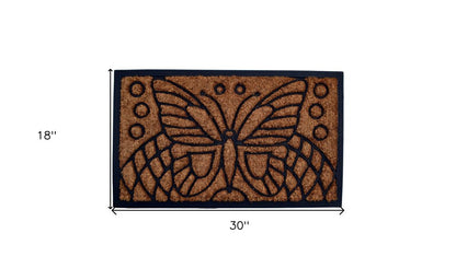 18" X 30" Beige and Black Rubber and Coir Outdoor Door Mat