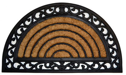 18" X 30" Beige and Black Rubber and Coir Outdoor Semi Circle Door Mat
