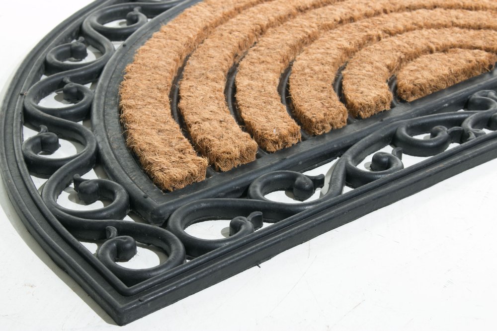 18" X 30" Beige and Black Rubber and Coir Outdoor Semi Circle Door Mat