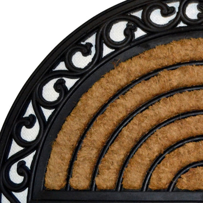 18" X 30" Beige and Black Rubber and Coir Outdoor Semi Circle Door Mat