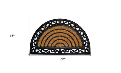 18" X 30" Beige and Black Rubber and Coir Outdoor Semi Circle Door Mat