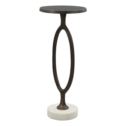 25" Bronze And White Aluminum Round Pedestal End Table