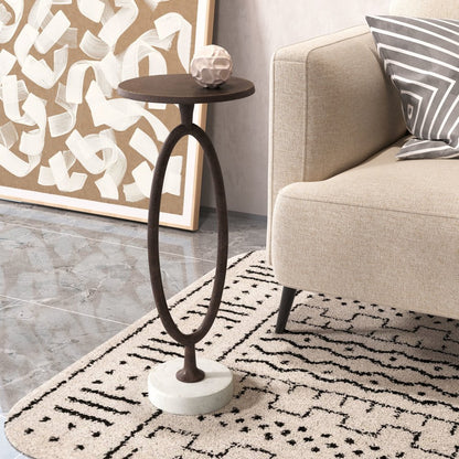 25" Bronze And White Aluminum Round Pedestal End Table
