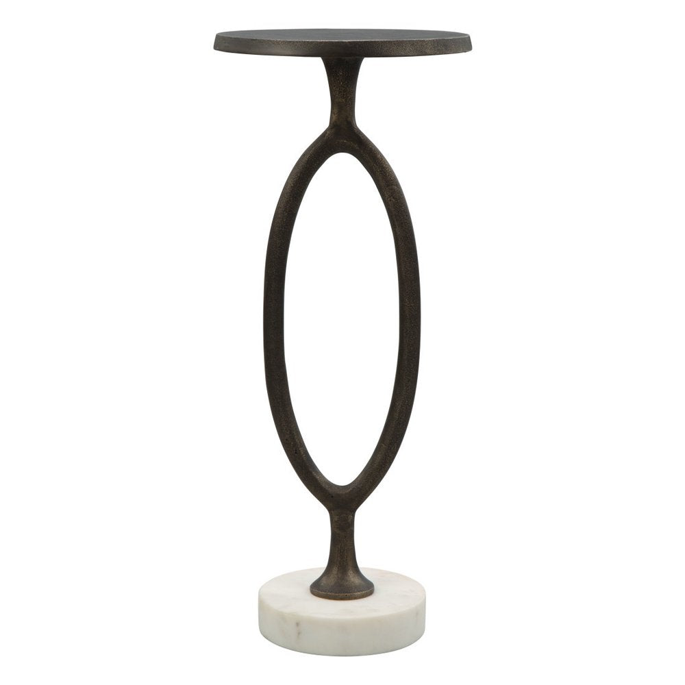 25" Bronze And White Aluminum Round Pedestal End Table