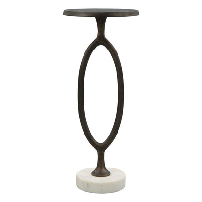 25" Bronze And White Aluminum Round Pedestal End Table
