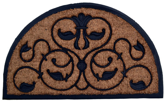 18" X 30" Beige and Black Rubber and Coir Outdoor Semi Circle Door Mat