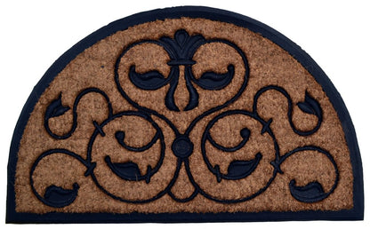 18" X 30" Beige and Black Rubber and Coir Outdoor Semi Circle Door Mat