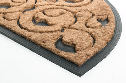 18" X 30" Beige and Black Rubber and Coir Outdoor Semi Circle Door Mat
