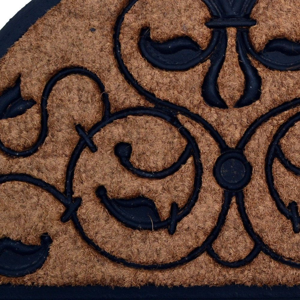 18" X 30" Beige and Black Rubber and Coir Outdoor Semi Circle Door Mat