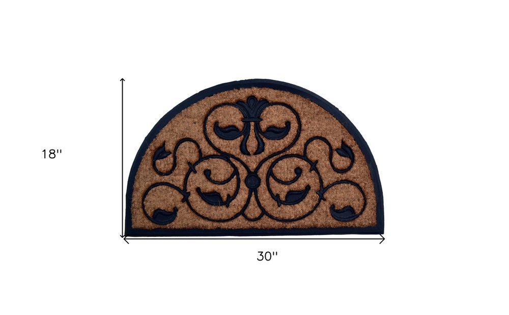 18" X 30" Beige and Black Rubber and Coir Outdoor Semi Circle Door Mat