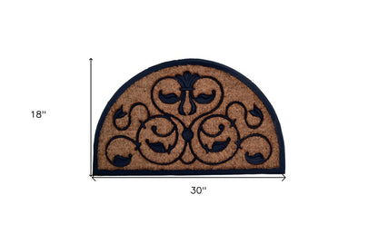 18" X 30" Beige and Black Rubber and Coir Outdoor Semi Circle Door Mat