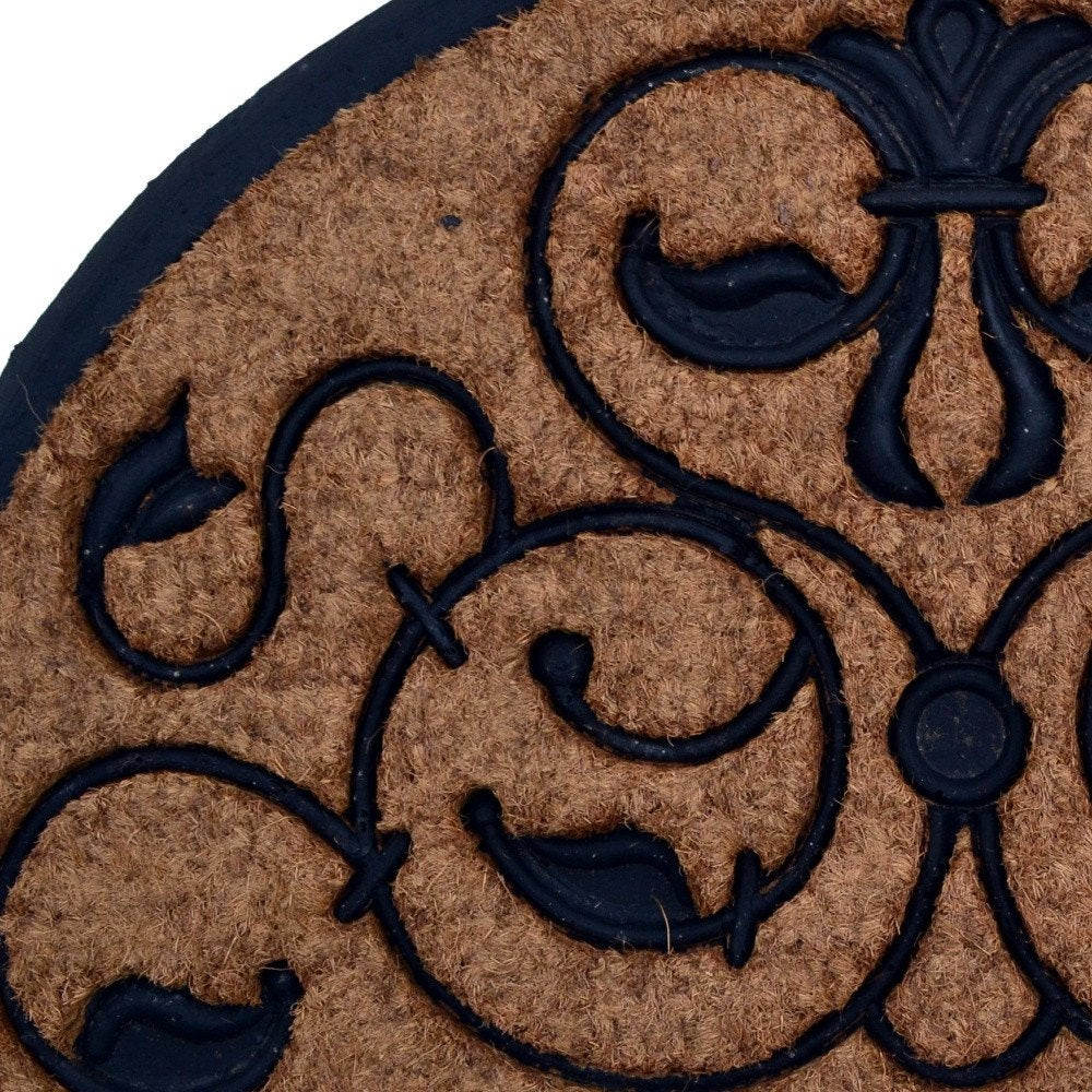 18" X 30" Beige and Black Rubber and Coir Outdoor Semi Circle Door Mat