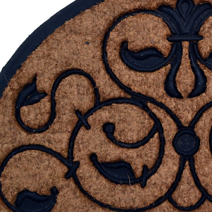 18" X 30" Beige and Black Rubber and Coir Outdoor Semi Circle Door Mat