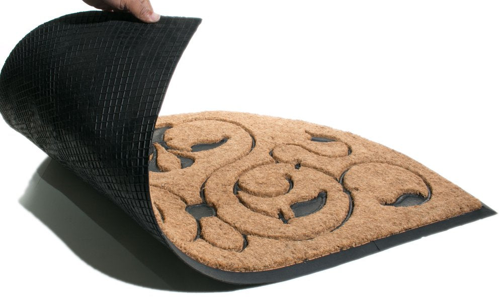 30" X 48" Beige and Black Rubber and Coir Outdoor Semi Circle Door Mat