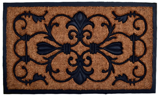 18" X 30" Beige and Black Rubber and Coir Outdoor Door Mat