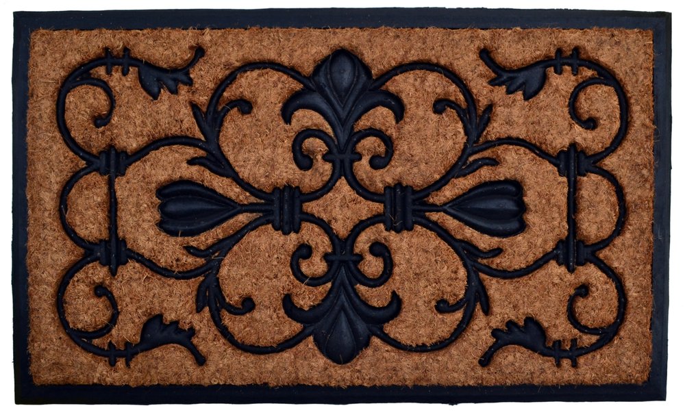 18" X 30" Beige and Black Rubber and Coir Outdoor Door Mat
