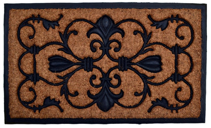 18" X 30" Beige and Black Rubber and Coir Outdoor Door Mat