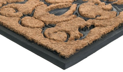 18" X 30" Beige and Black Rubber and Coir Outdoor Door Mat
