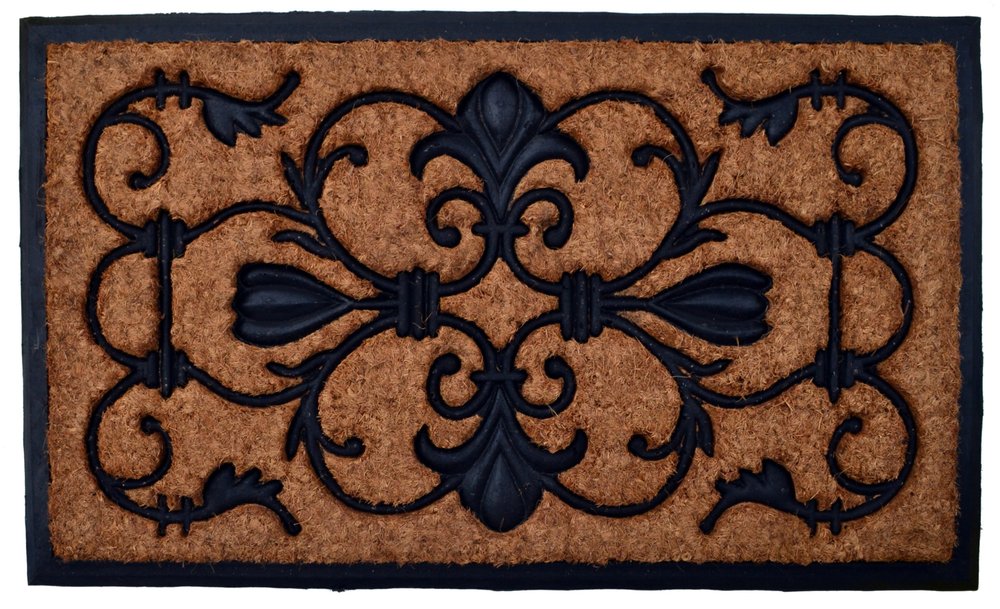 18" X 30" Beige and Black Rubber and Coir Outdoor Door Mat