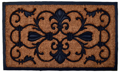 18" X 30" Beige and Black Rubber and Coir Outdoor Door Mat