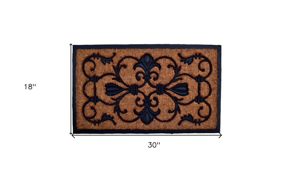 18" X 30" Beige and Black Rubber and Coir Outdoor Door Mat