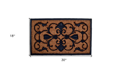 18" X 30" Beige and Black Rubber and Coir Outdoor Door Mat
