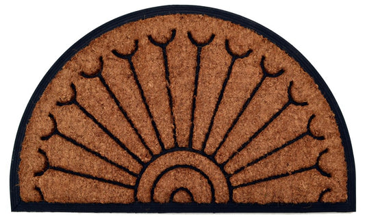 18" X 30" Beige and Black Rubber and Coir Outdoor Semi Circle Door Mat