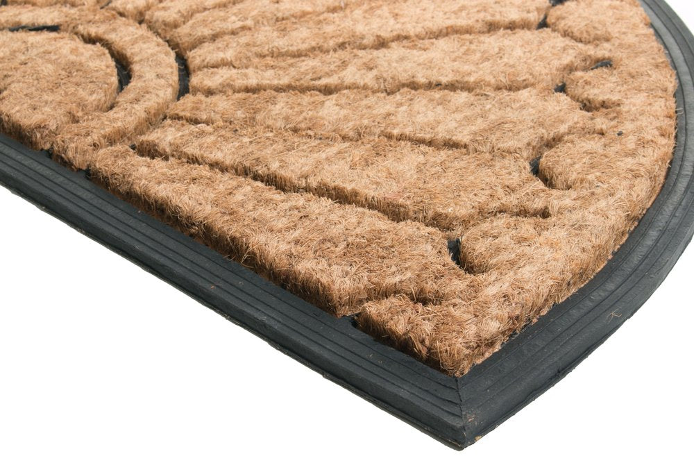 18" X 30" Beige and Black Rubber and Coir Outdoor Semi Circle Door Mat