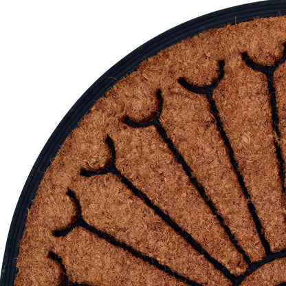 18" X 30" Beige and Black Rubber and Coir Outdoor Semi Circle Door Mat