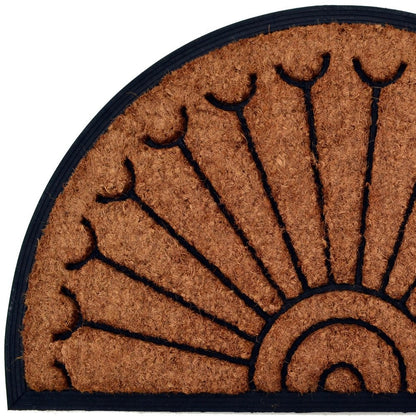 18" X 30" Beige and Black Rubber and Coir Outdoor Semi Circle Door Mat