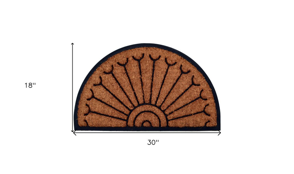 18" X 30" Beige and Black Rubber and Coir Outdoor Semi Circle Door Mat