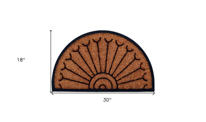 18" X 30" Beige and Black Rubber and Coir Outdoor Semi Circle Door Mat