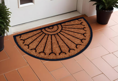 18" X 30" Beige and Black Rubber and Coir Outdoor Semi Circle Door Mat