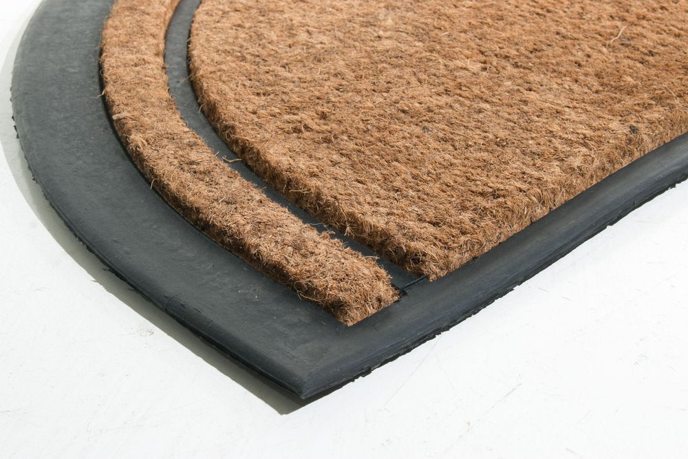 20" X 32" Beige and Black Rubber and Coir Outdoor Semi Circle Door Mat