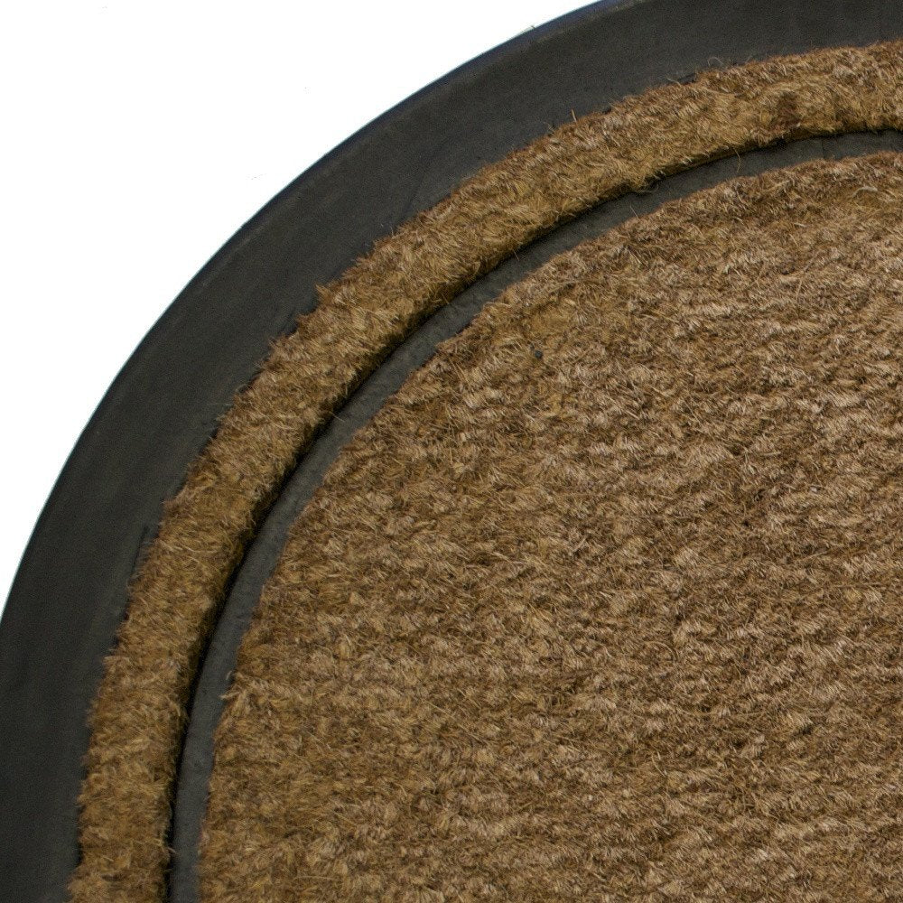 20" X 32" Beige and Black Rubber and Coir Outdoor Semi Circle Door Mat