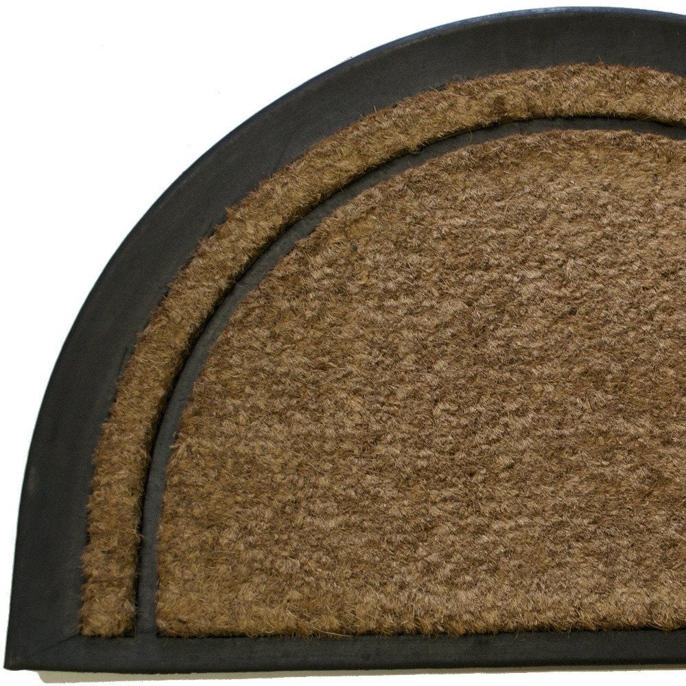 20" X 32" Beige and Black Rubber and Coir Outdoor Semi Circle Door Mat