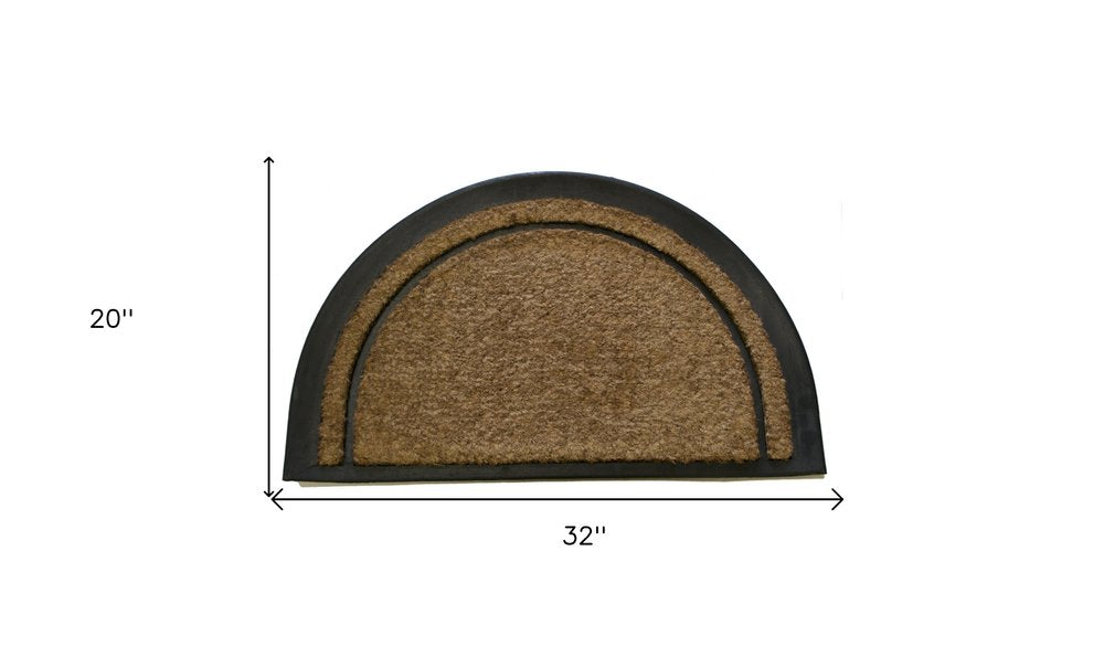 20" X 32" Beige and Black Rubber and Coir Outdoor Semi Circle Door Mat