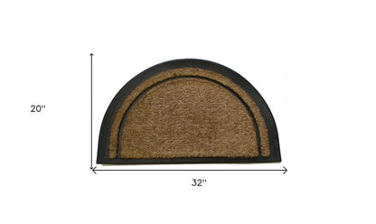 20" X 32" Beige and Black Rubber and Coir Outdoor Semi Circle Door Mat