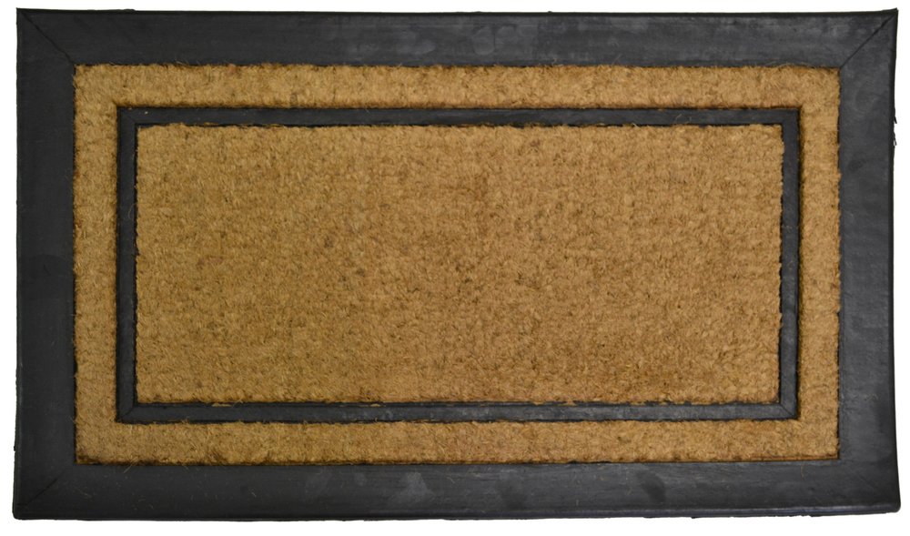 18" X 30" Beige and Black Rubber and Coir Outdoor Door Mat