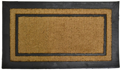 18" X 30" Beige and Black Rubber and Coir Outdoor Door Mat