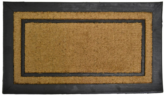 18" X 30" Beige and Black Rubber and Coir Outdoor Door Mat